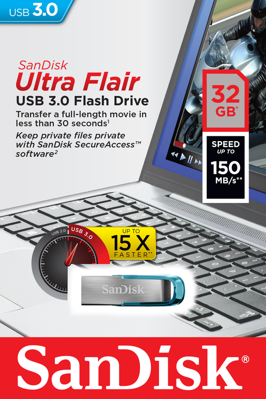 SanDisk Ultra Flair 128GB USB Stick Blue