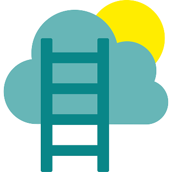 Icon of a ladder in front of a cloud with sun symbolizing growth and opportunities in the cloud