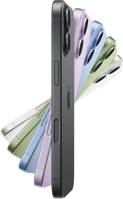 Side view of an iPhone with fan-shaped color options