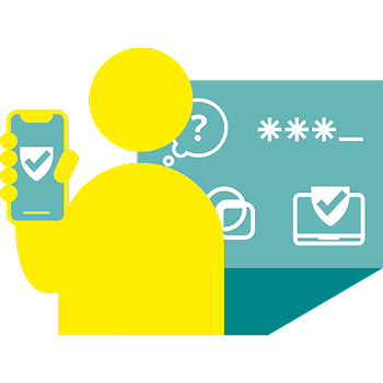 Person using smartphone for two-factor authentication with security code and protection icons