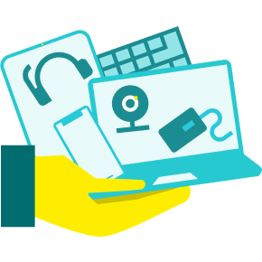 Icon werkplek en print in een hand