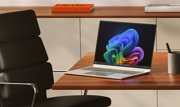 Copilot+ notebook standing on table