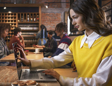 Woman Laptop Coffee Shop
