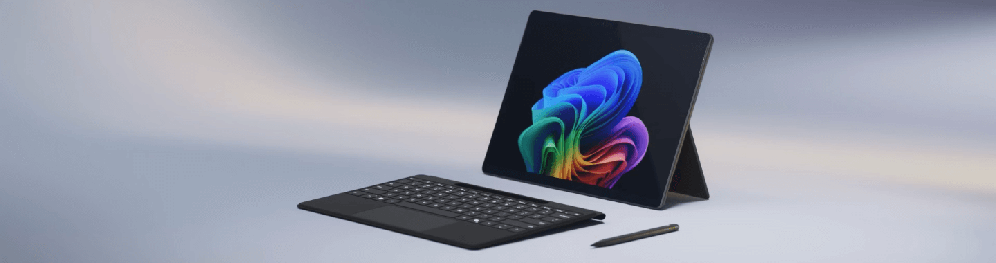 Black Windows Surface laptop with keybord detached and stylus