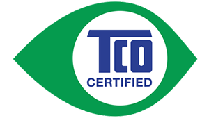 Certification seal with the text TCO Certified on a green eye symbolizing sustainability and quality