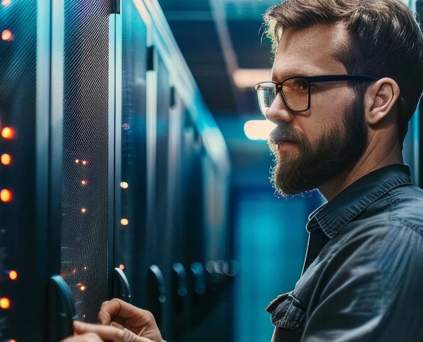 IT manager in a server room