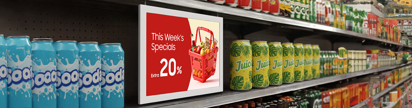 Mainbanner Samsung E-Paper EMDX-serie in Supermarket
