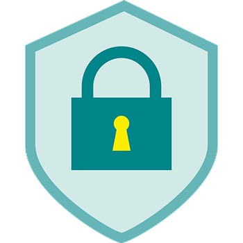 Shield icon with padlock symbolizing security and data protection in a digital context