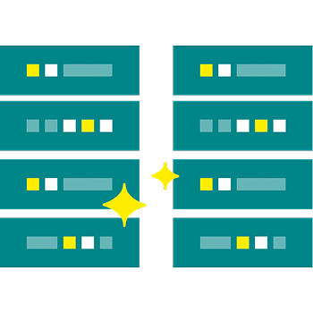 Schematic illustration of four data storage units with highlighted elements visualizing data organization
